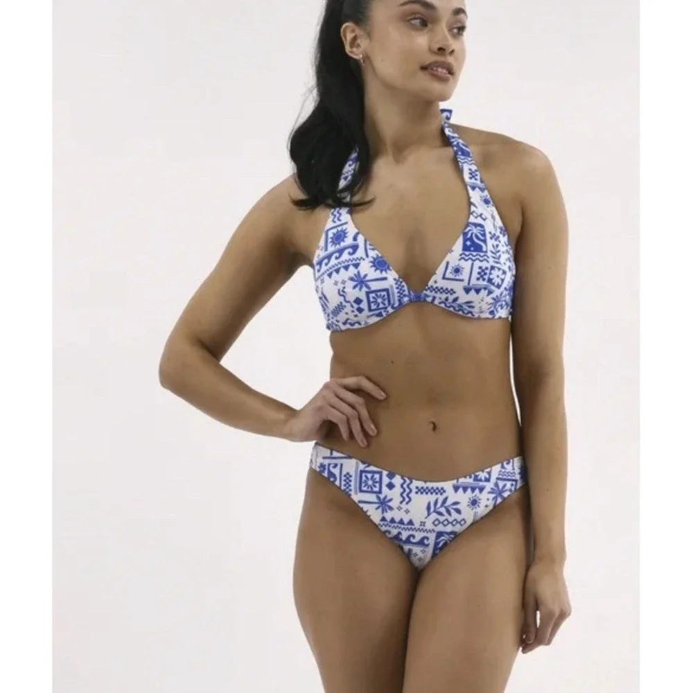 No Boundaries Greece L Blue Sea White Resort 2 Pieces Bikini Set Women's Large L